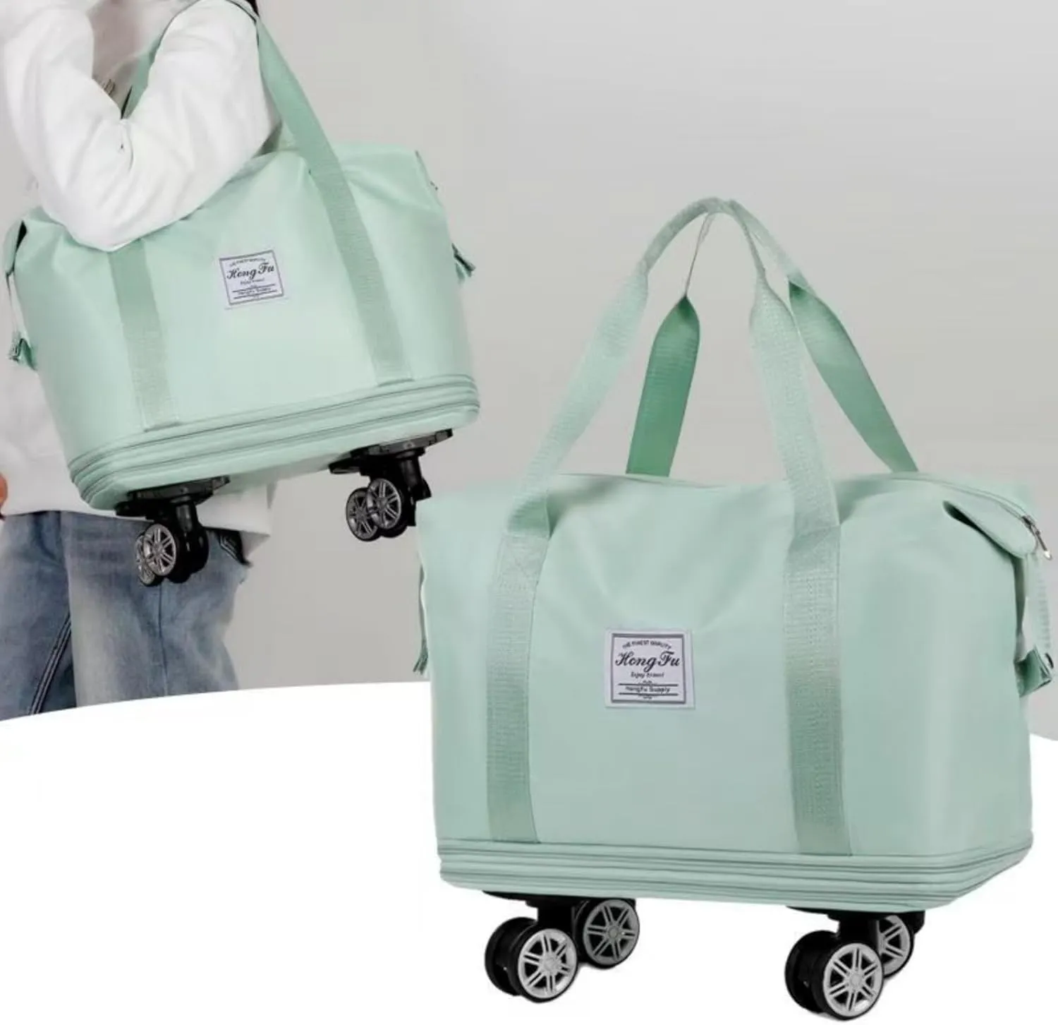 2025 New Large Capacity Travel Bag with Removable Wheels - Ultimate Lightweight Expandable Foldable Wheeled Carry-On Luggage for Travel Accessories (Gray)