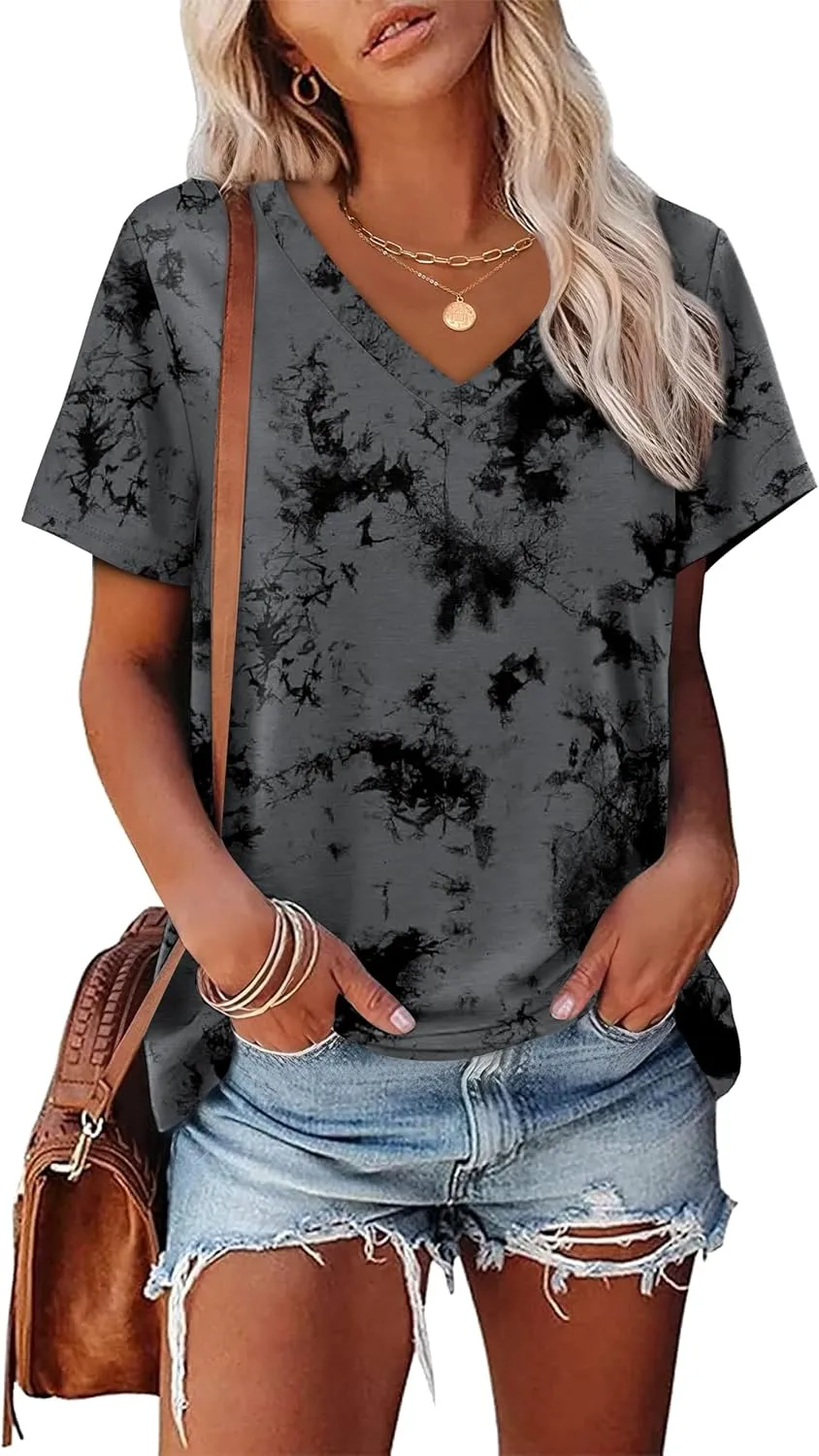 Alaroo Womens Summer Tops 2025 V Neck Short Sleeve Shirts Trendy Dressy Casual Vacation Outfits Printed
