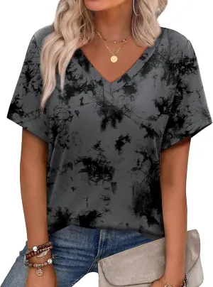 Alaroo Womens Summer Tops 2025 V Neck Short Sleeve Shirts Trendy Dressy Casual Vacation Outfits Printed
