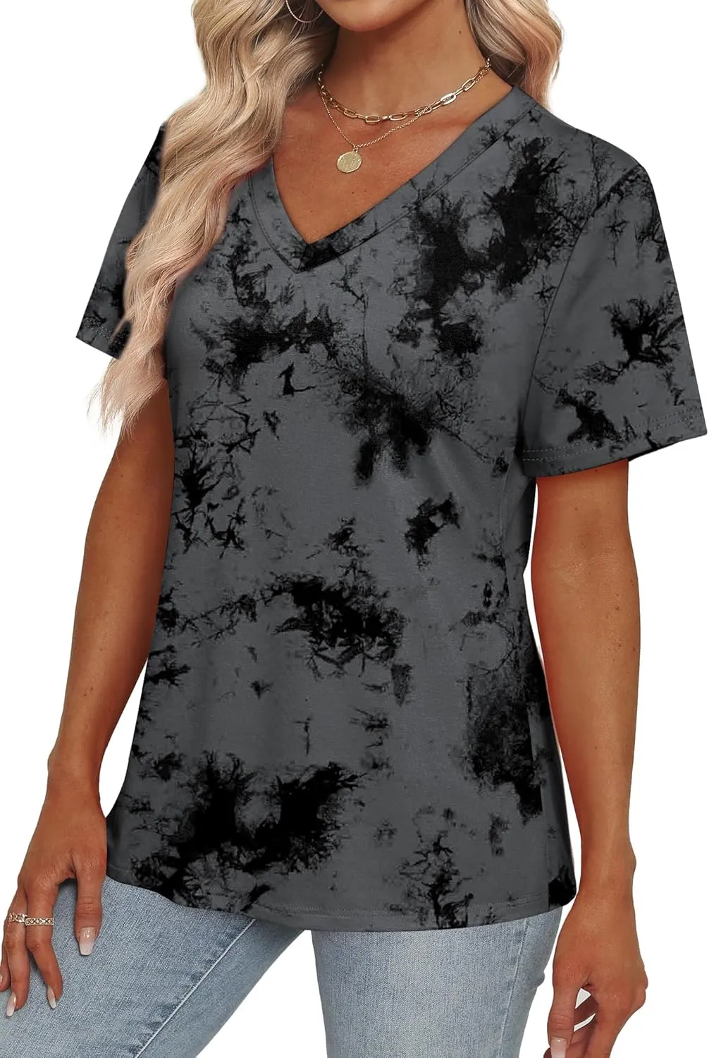 Alaroo Womens Summer Tops 2025 V Neck Short Sleeve Shirts Trendy Dressy Casual Vacation Outfits Printed