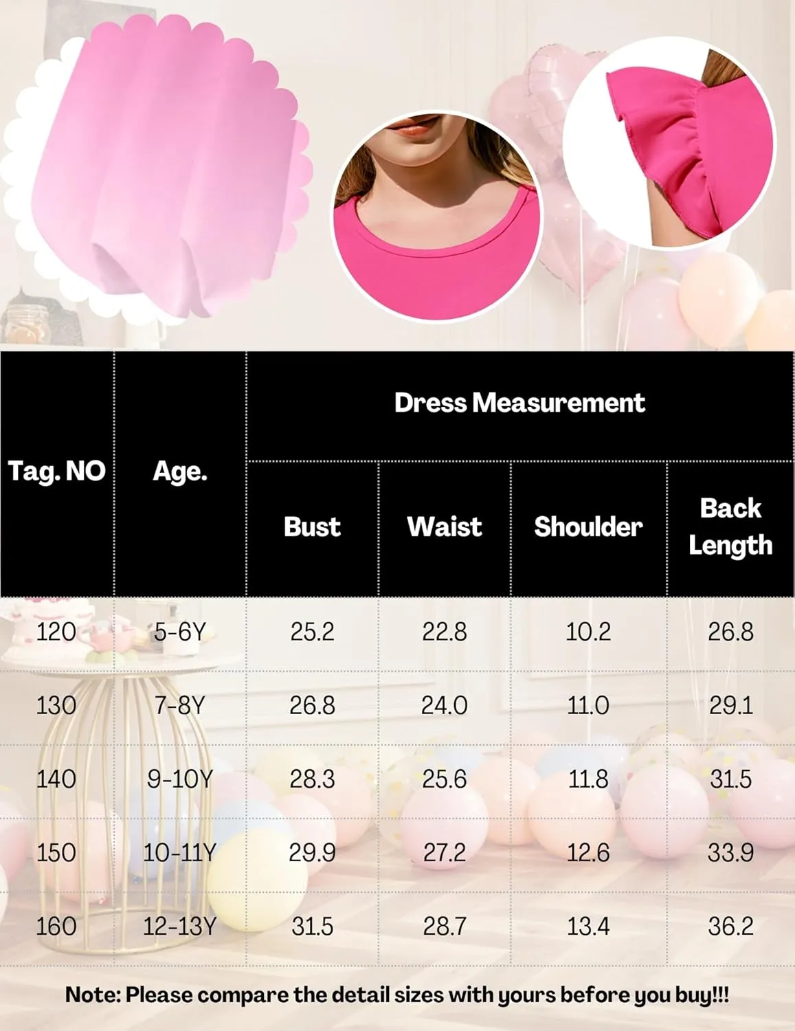 Arshiner Tween Girls Summer Bubble Dress Ruffle Sleeve Casual Party Midi Dresses