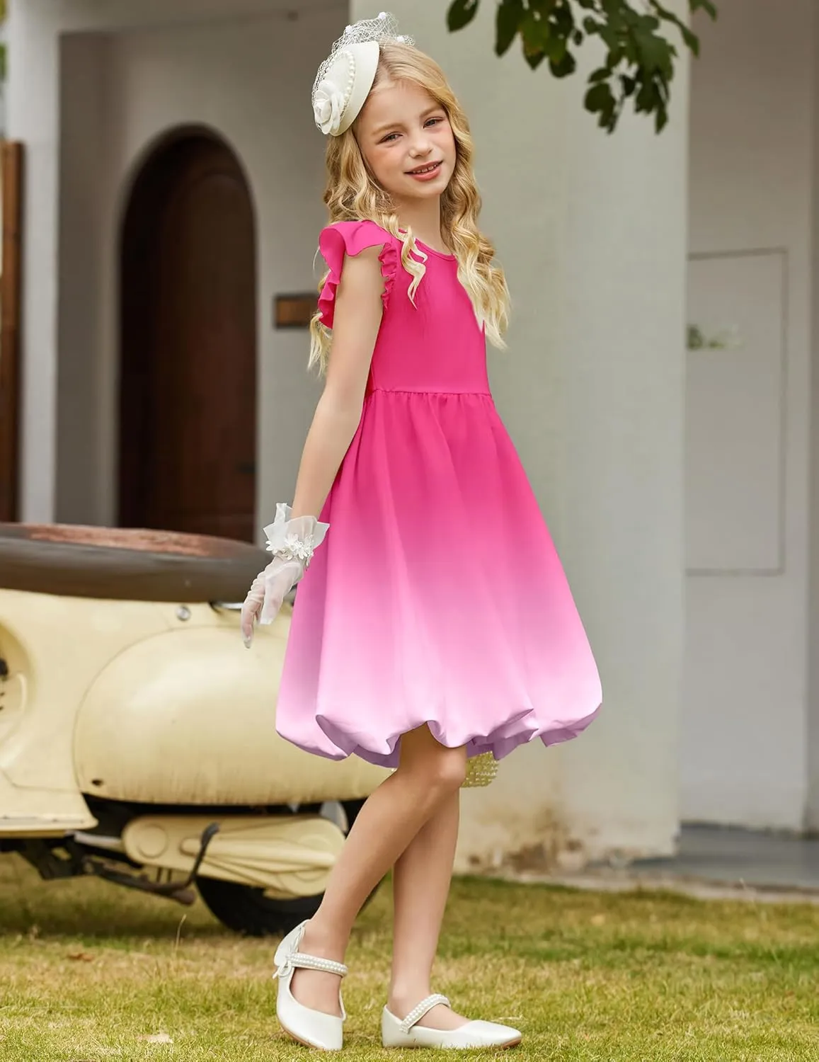 Arshiner Tween Girls Summer Bubble Dress Ruffle Sleeve Casual Party Midi Dresses