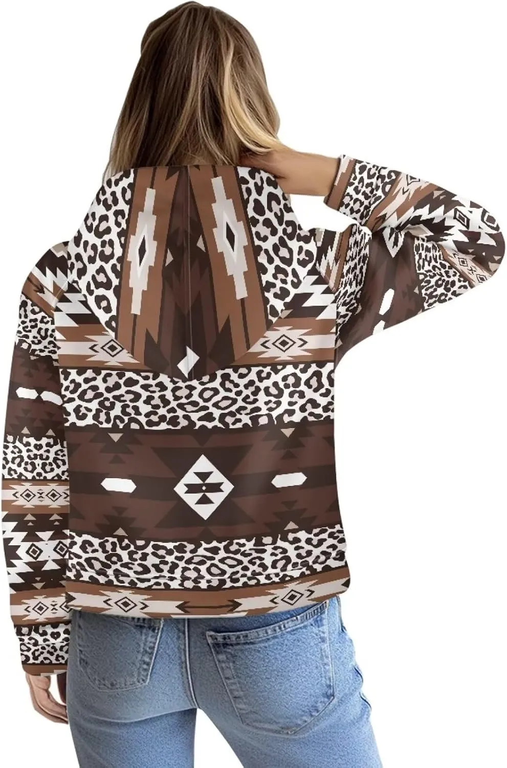 Aztec Cowboy Hoodie Vintage Graphic Western Hoodies for Women Casual Long Sleeve Half Zip Pullover with Pocket
