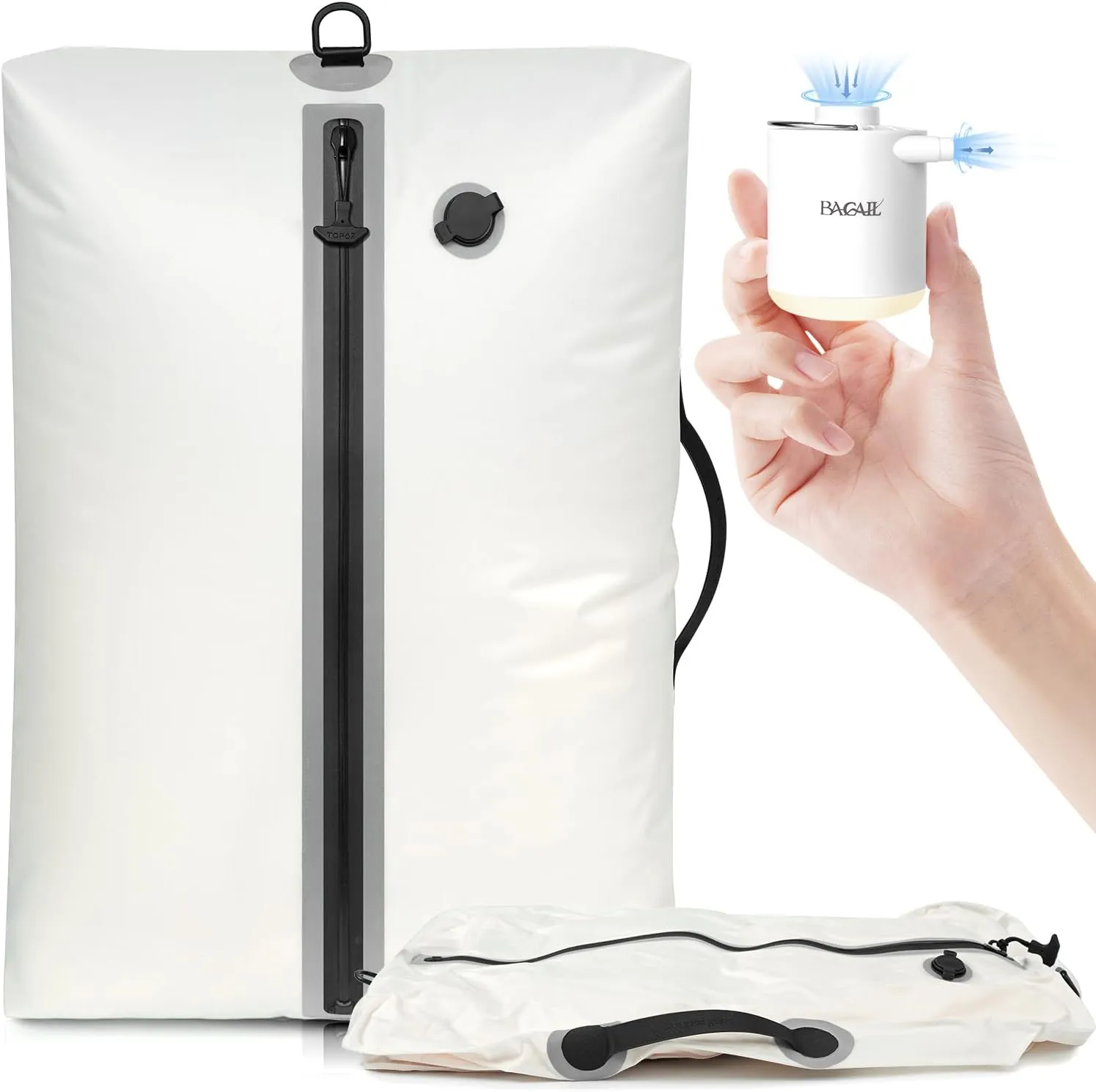 BAGAIL TPU Vacuum Bag for Travel, Reusable Compression Bag with IPX8 Waterproof Zipper, Save Space for Suitcase, Backpack and Carry on (Beige, ExtraLarge, With Pump)