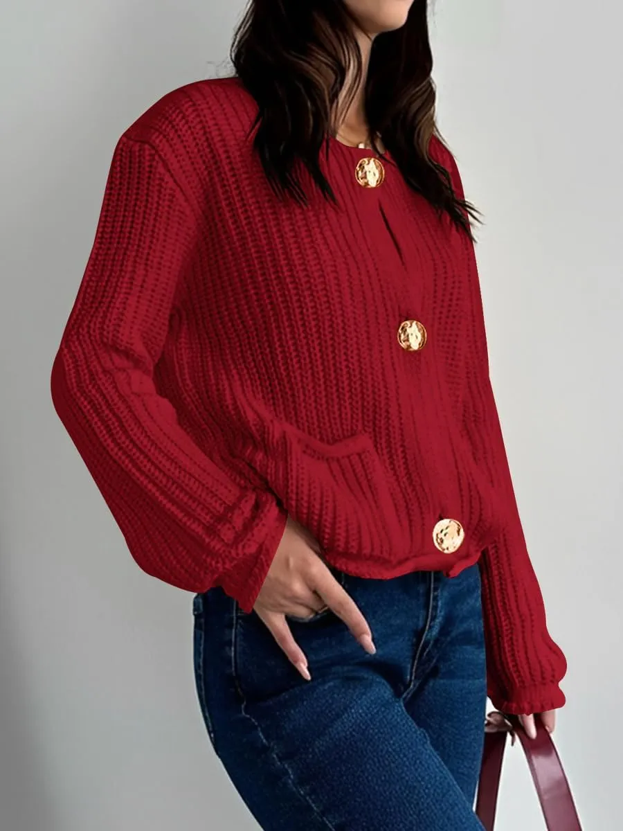 BeautyNee Women's Cardigan Sweaters Button Down Cropped Chunky Knit Cardigan Jacket Long Sleeve Trendy Tops with Pockets