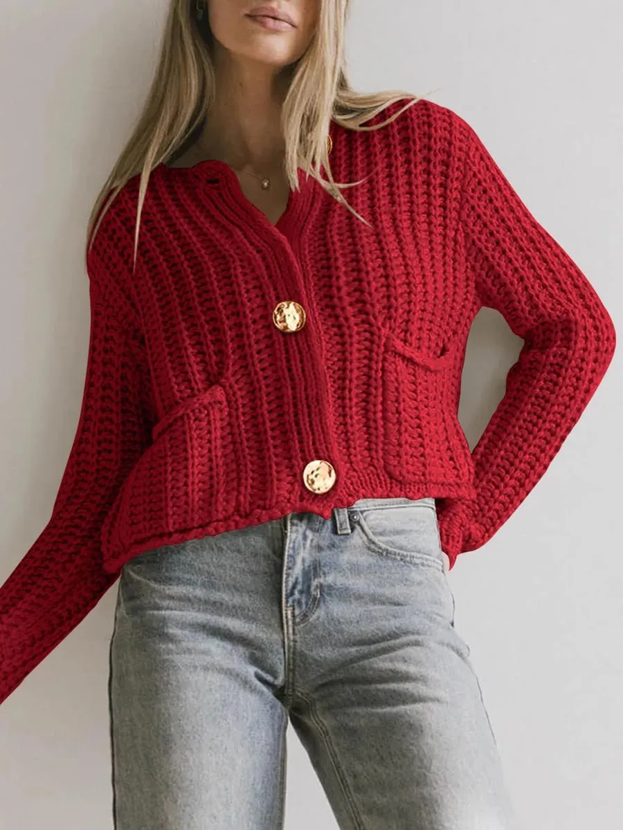 BeautyNee Women's Cardigan Sweaters Button Down Cropped Chunky Knit Cardigan Jacket Long Sleeve Trendy Tops with Pockets