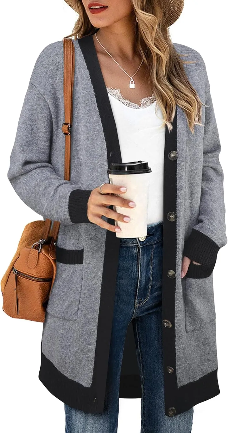 Bebonnie Women's Cozy Knit Long Sleeve Open Front Buttons Cardigan Sweater Outerwears Coats with Pocket