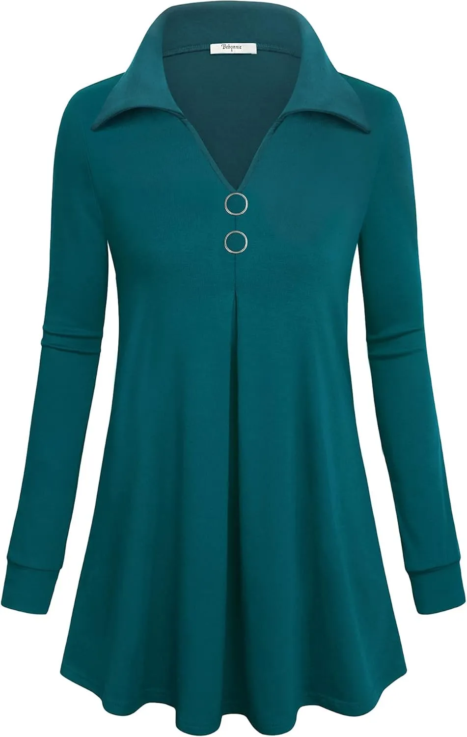 Bebonnie Womens Long Sleeve Casual Lapel V Neck Pullover Tunic Blouse Tops with Buttons