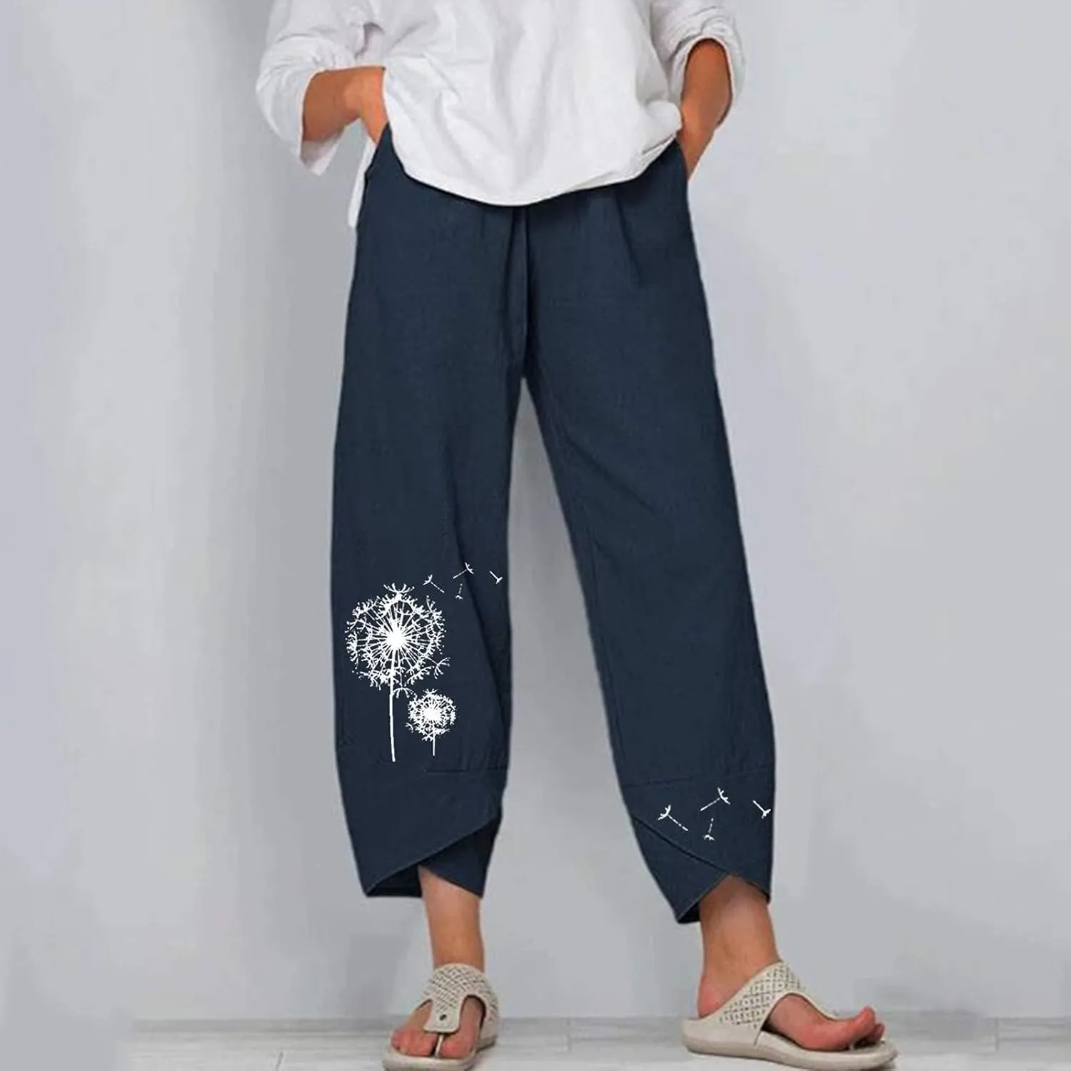 Bengbobar Linen Capri Pants for Women Wide Leg Sweatpants Casual Summer Capri Pants Comfy Baggy Trousers Palazzo Lounge