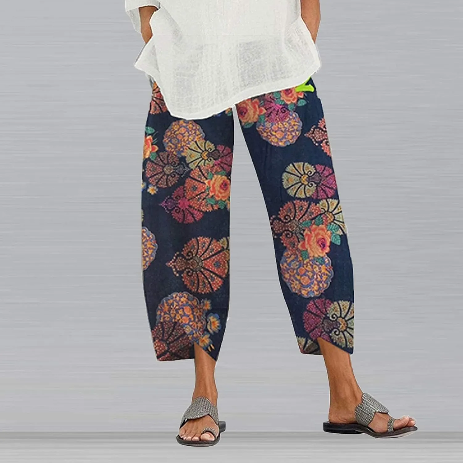 Bengbobar Linen Capri Pants for Women Wide Leg Sweatpants Casual Summer Capri Pants Comfy Baggy Trousers Palazzo Lounge