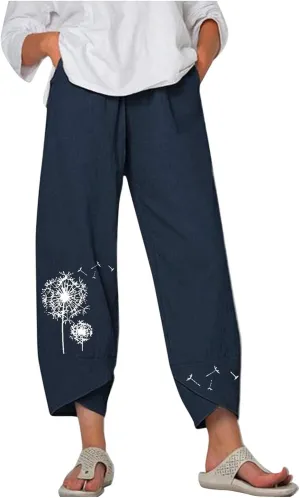 Bengbobar Linen Capri Pants for Women Wide Leg Sweatpants Casual Summer Capri Pants Comfy Baggy Trousers Palazzo Lounge