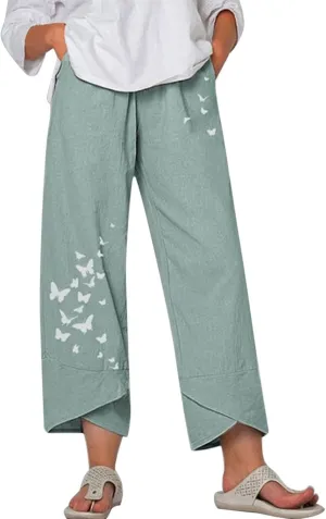 Bengbobar Linen Capri Pants for Women Wide Leg Sweatpants Casual Summer Capri Pants Comfy Baggy Trousers Palazzo Lounge