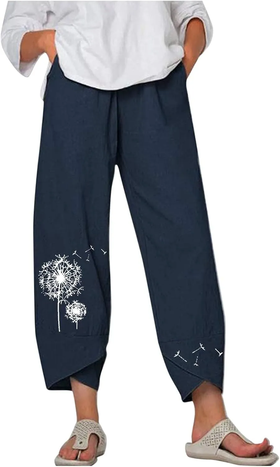 Bengbobar Linen Capri Pants for Women Wide Leg Sweatpants Casual Summer Capri Pants Comfy Baggy Trousers Palazzo Lounge