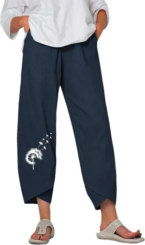 Bengbobar Linen Capris for Women Wide Leg Sweatpants Casual Petite Linen Pants Baggy Palazzo Cropped Summer Beach Trousers