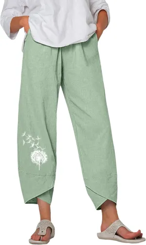 Bengbobar Linen Capris for Women Wide Leg Sweatpants Casual Petite Linen Pants Baggy Palazzo Cropped Summer Beach Trousers