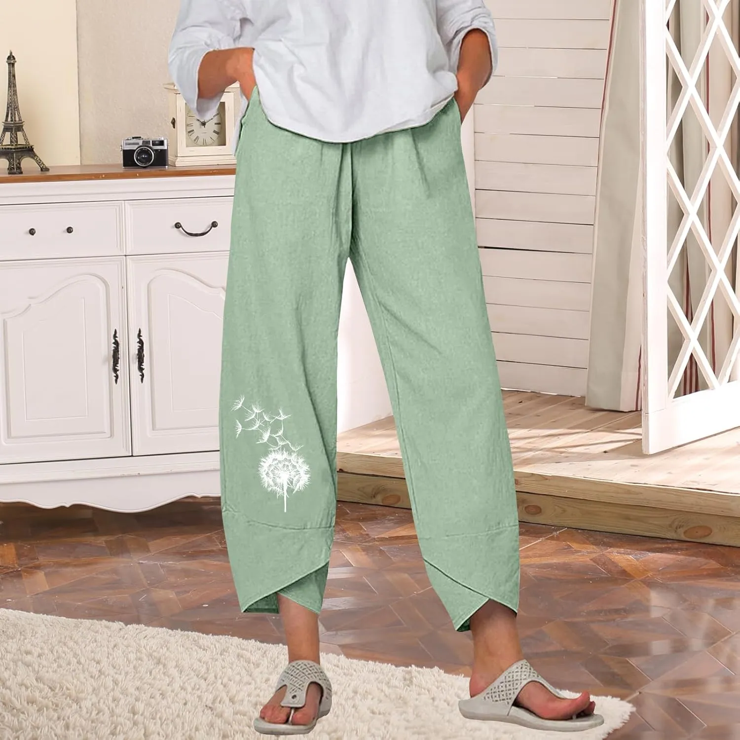 Bengbobar Linen Capris for Women Wide Leg Sweatpants Casual Petite Linen Pants Baggy Palazzo Cropped Summer Beach Trousers