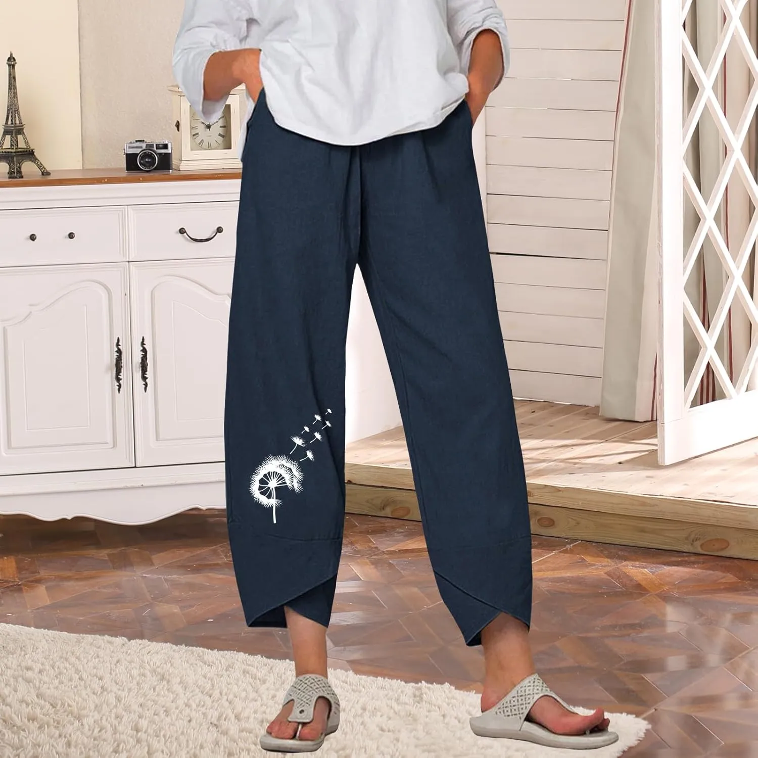 Bengbobar Linen Capris for Women Wide Leg Sweatpants Casual Petite Linen Pants Baggy Palazzo Cropped Summer Beach Trousers