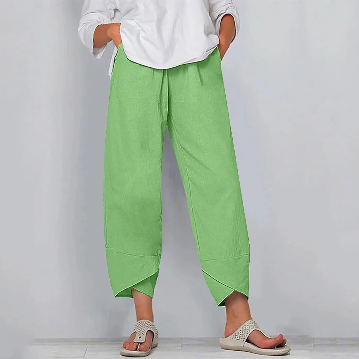 Bengbobar Linen Pants Women Wide Leg Sweatpants Straight Casual Summer Capri Pants Comfy Baggy Trousers Palazzo Lounge