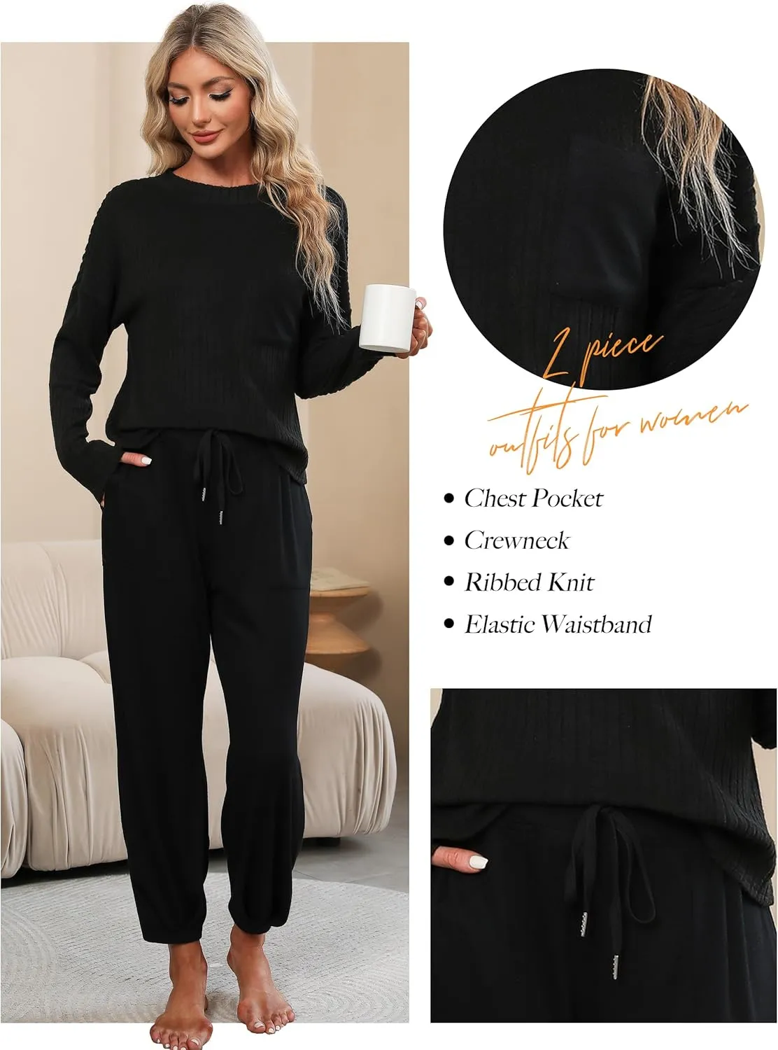 BMJL Womens Lounge Set Pajamas Long Sleeve Top and Sweat Pants Sweater Set 2 Pieces Outfits Fall 2024