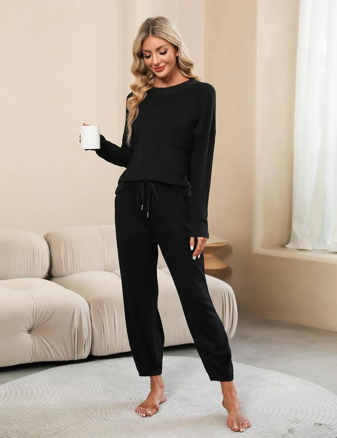 BMJL Womens Lounge Set Pajamas Long Sleeve Top and Sweat Pants Sweater Set 2 Pieces Outfits Fall 2024