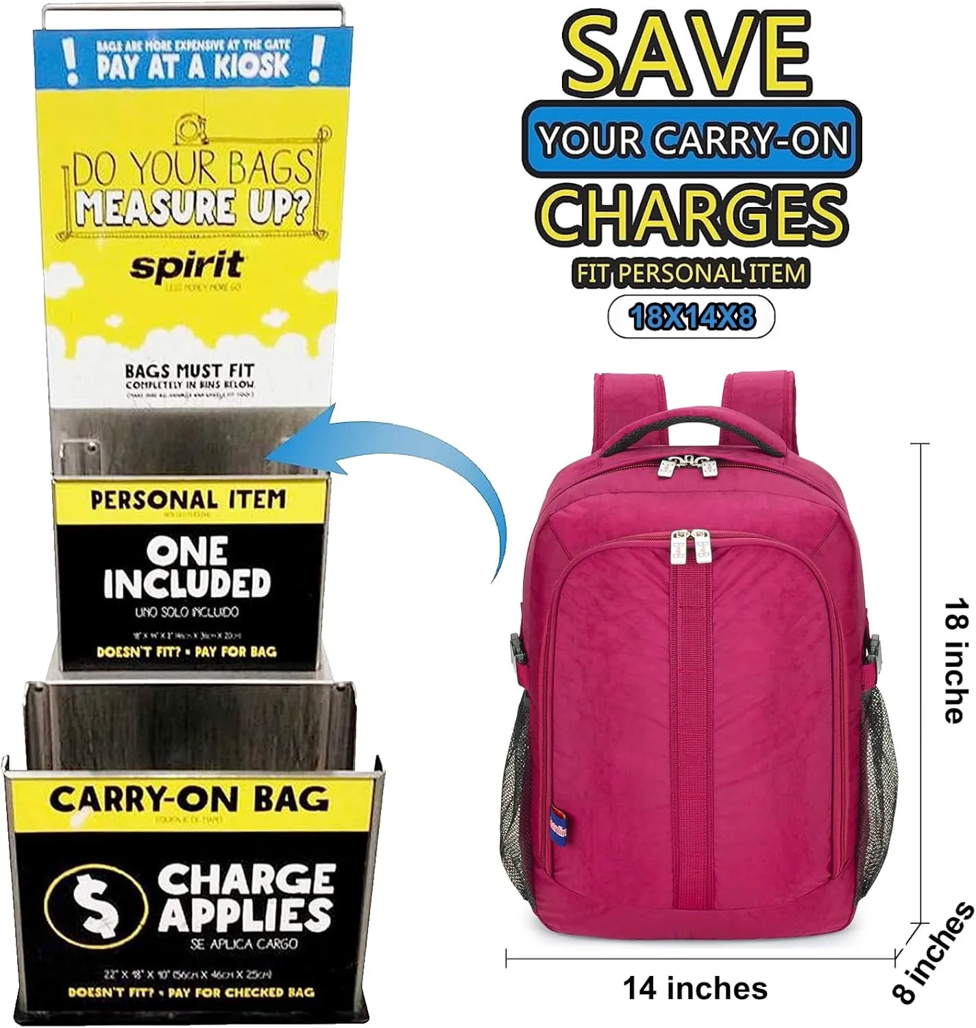 Boardingblue Under-Seat Backpack for Spirit, Frontier, American - Fits 18 x 13 x 8 Inches - Perfect Personal Item for Easy Air Travel - TSA Approved (Purple)