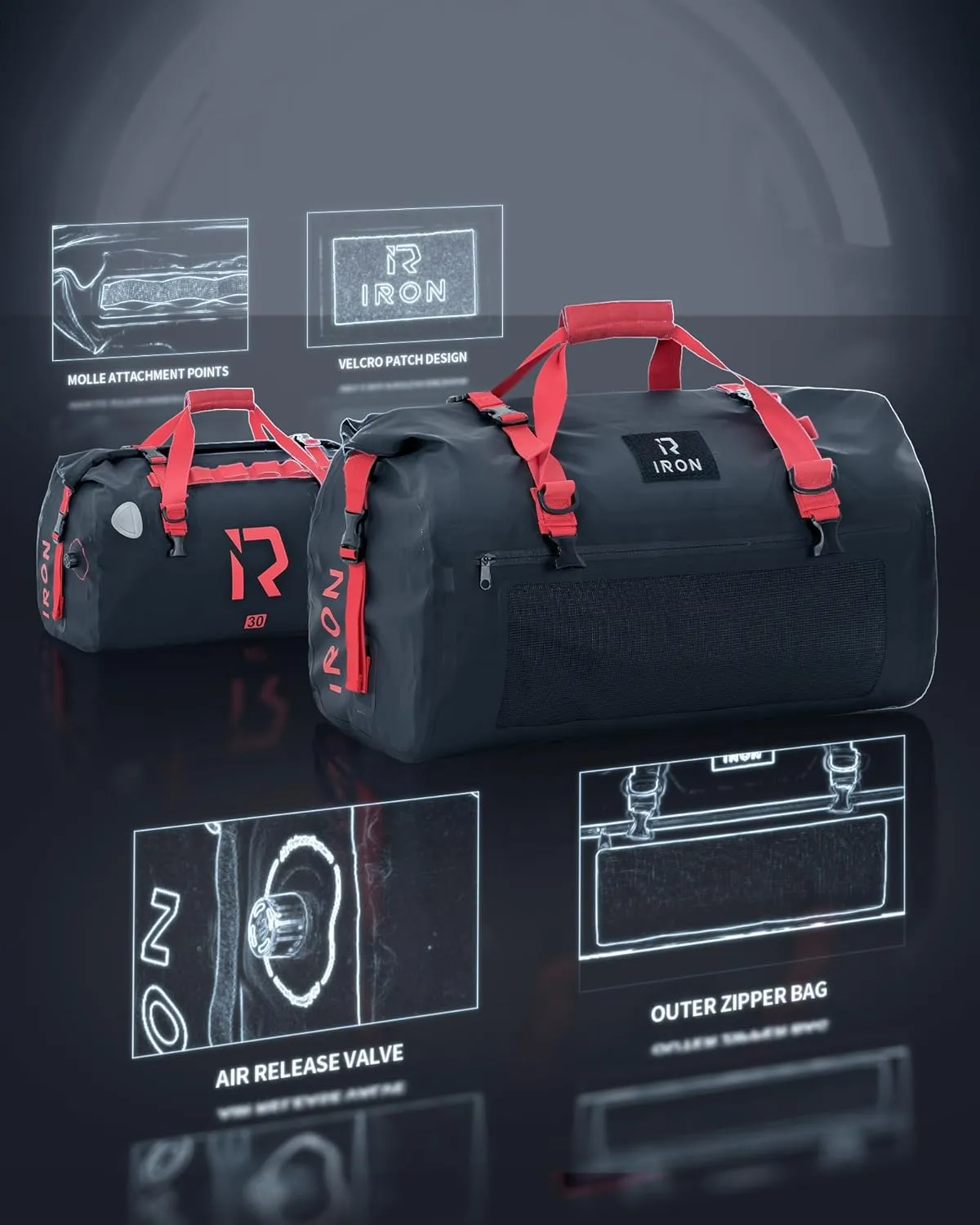 BORLENI Waterproof Motorcycle Dry Bag 500D PVC Motorcycle Dry Duffel Bag Luggage Tail Bag for Motorcycling Skiing Travel Hiking Camping (Black,30L)