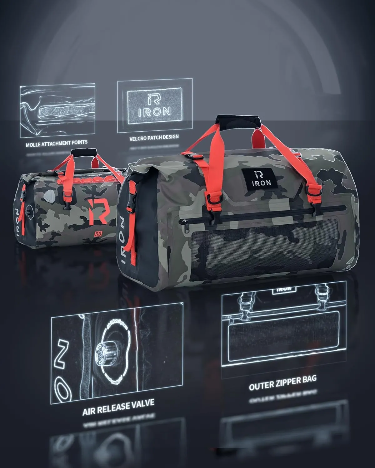 BORLENI Waterproof Motorcycle Dry Bag 500D PVC Motorcycle Dry Duffel Bag Luggage Tail Bag for Motorcycling Skiing Travel Hiking Camping (Camouflage,30L), Camouflage, 30L, Leisure