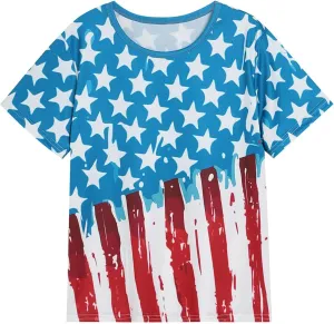 Boys Girls 3D Graphic 4th of July Shirts Funny American Flag Tshirts Kids Short Sleeve Tees 5-12 Years