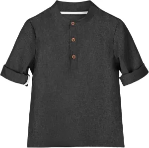 Boys Linen Henley Shirt for Kids Button Down Long Sleeve Dress Shirts Summer Beach Casual T Shirt