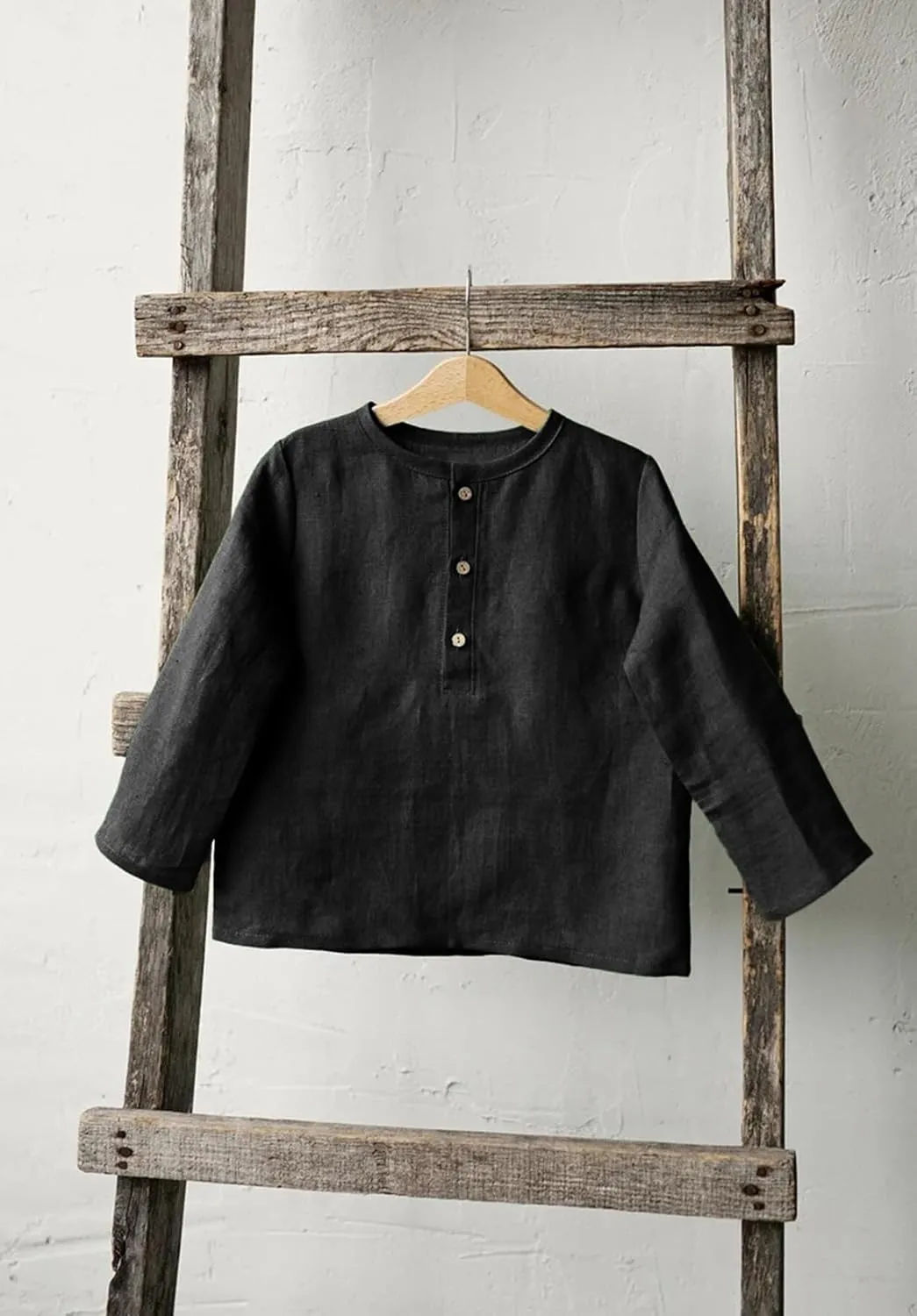 Boys Linen Henley Shirt for Kids Button Down Long Sleeve Dress Shirts Summer Beach Casual T Shirt