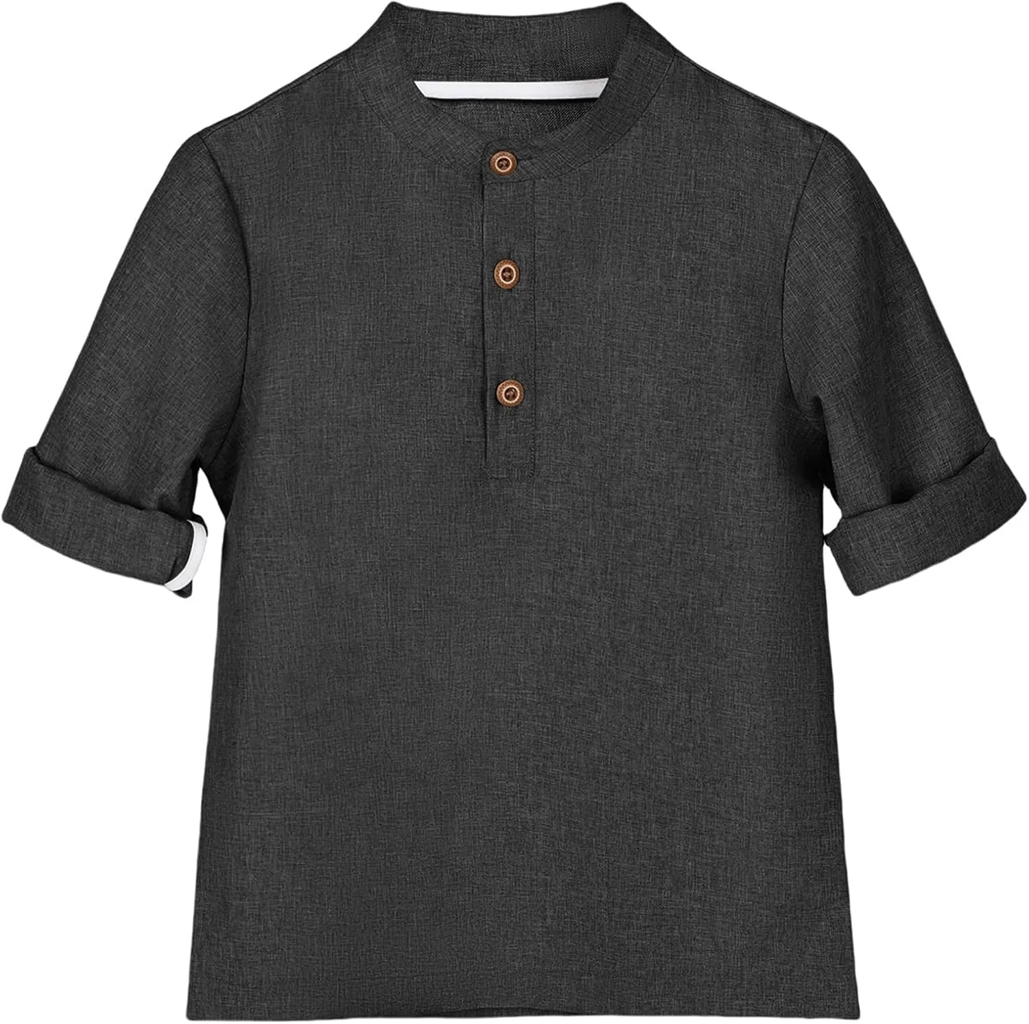 Boys Linen Henley Shirt for Kids Button Down Long Sleeve Dress Shirts Summer Beach Casual T Shirt