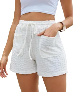 Bsubseach Shorts for Women Beach Cover Up Shorts Terry Cloth Summer Casual Elastic Waist Drawstring Short Pants