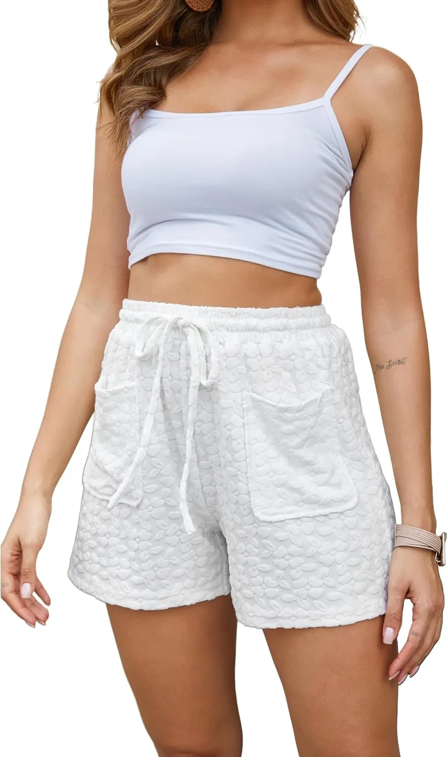 Bsubseach Shorts for Women Beach Cover Up Shorts Terry Cloth Summer Casual Elastic Waist Drawstring Short Pants