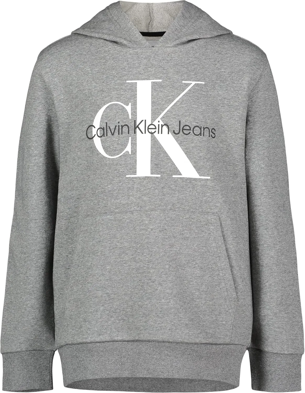 Calvin Klein Boys' Long Sleeve Pullover Fleece Hoodie, Old School Grey Heather FB10, 5