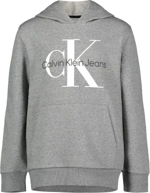 Calvin Klein Boys' Long Sleeve Pullover Fleece Hoodie, Old School Grey Heather FB10, 5