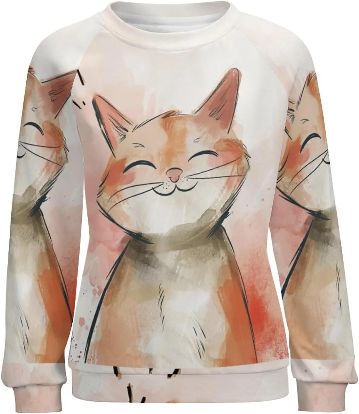 Cat Sweatshirts for Women Funny Long Sleeve Cute Cat Tee Shirts Graphic Womens Crew Neck Sweatshirt Pullover Tops