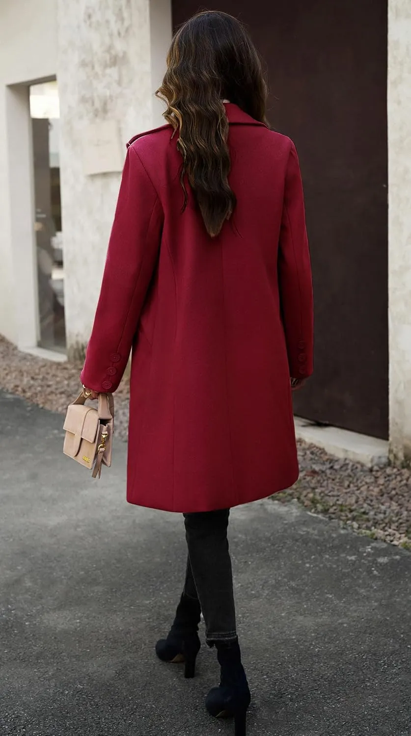 chouyatou Women's Fall Notch Lapel Blazer Wool Coat Office Work Wear Warm Winter Pea Coat