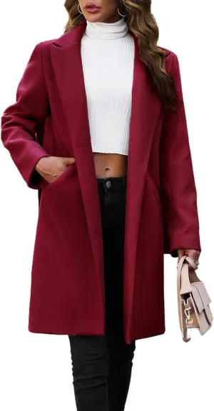 chouyatou Women's Fall Notch Lapel Blazer Wool Coat Office Work Wear Warm Winter Pea Coat