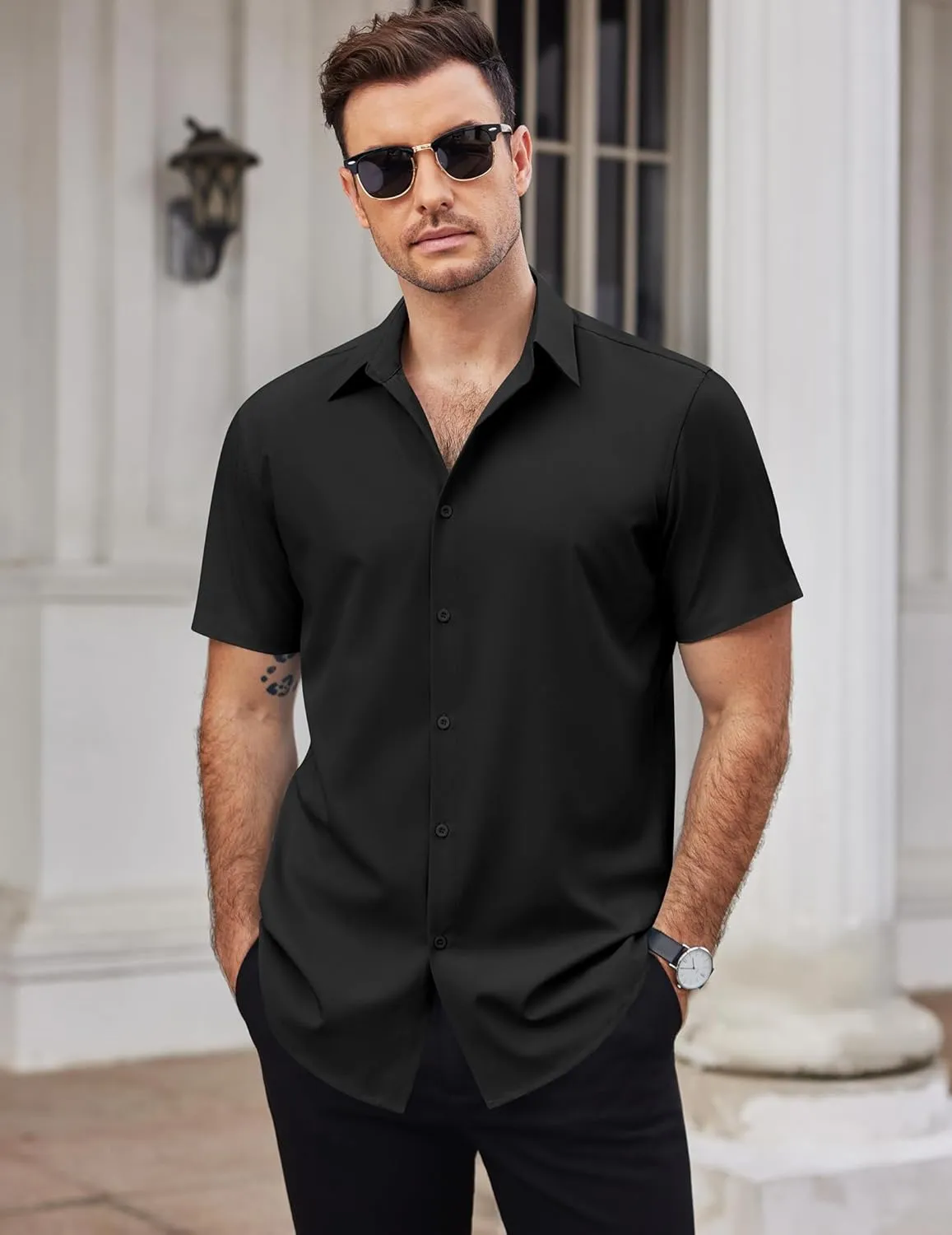 COOFANDY Men's Dress Shirts Short Sleeve Button Down Shirt Business Casual Wrinkle Free Summer Shirts