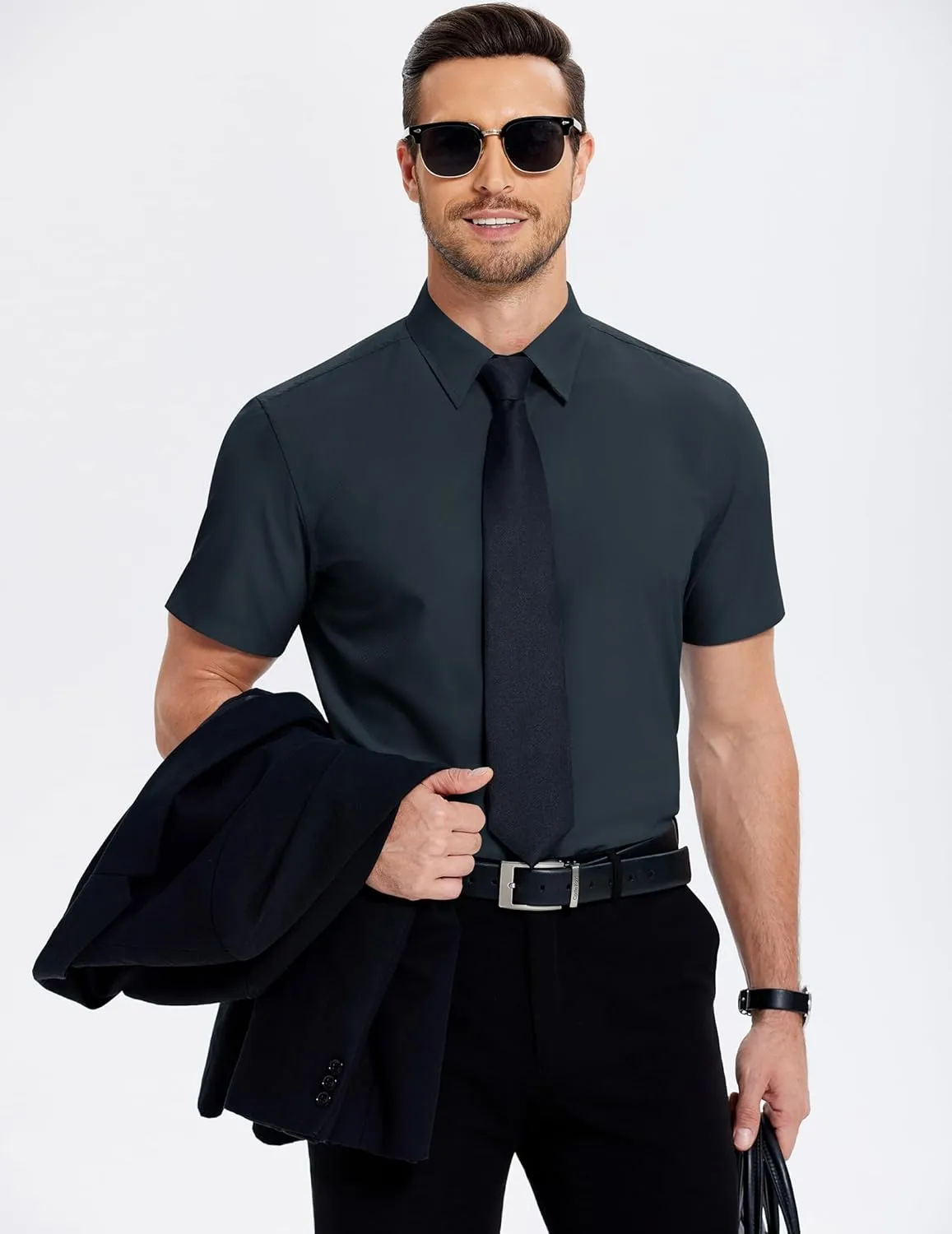 COOFANDY Men's Dress Shirts Short Sleeve Button Down Shirt Business Casual Wrinkle Free Summer Shirts
