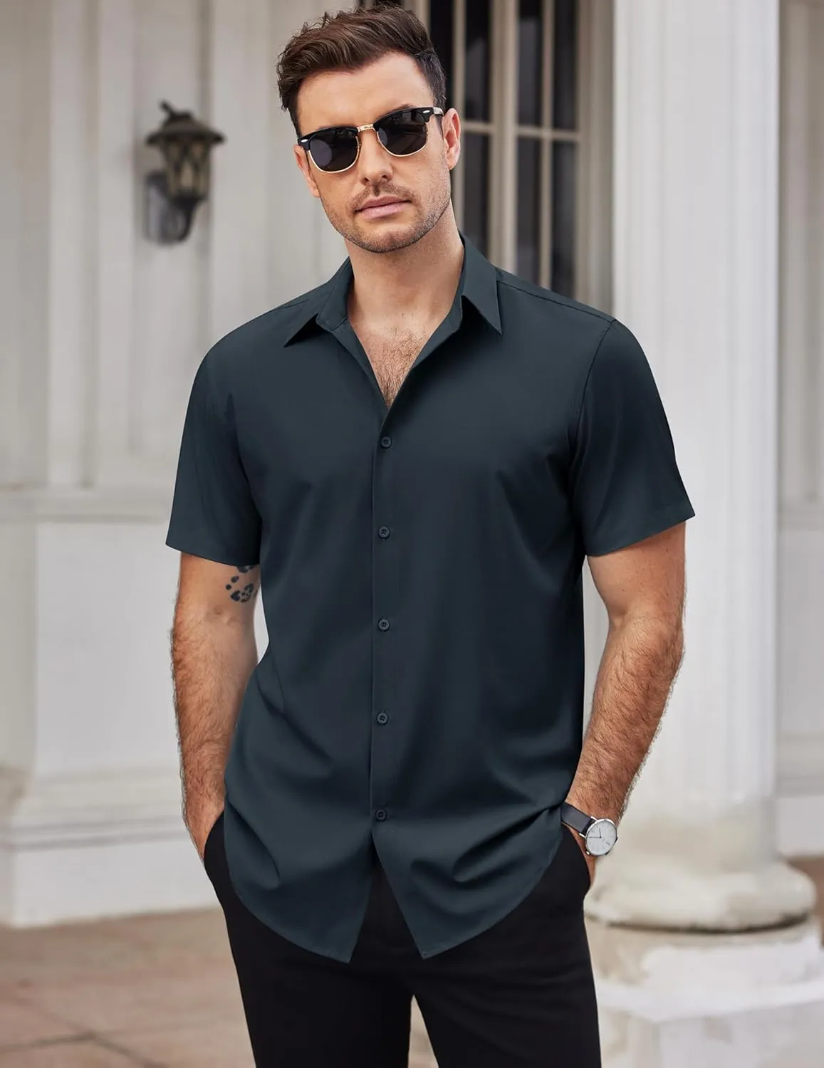 COOFANDY Men's Dress Shirts Short Sleeve Button Down Shirt Business Casual Wrinkle Free Summer Shirts