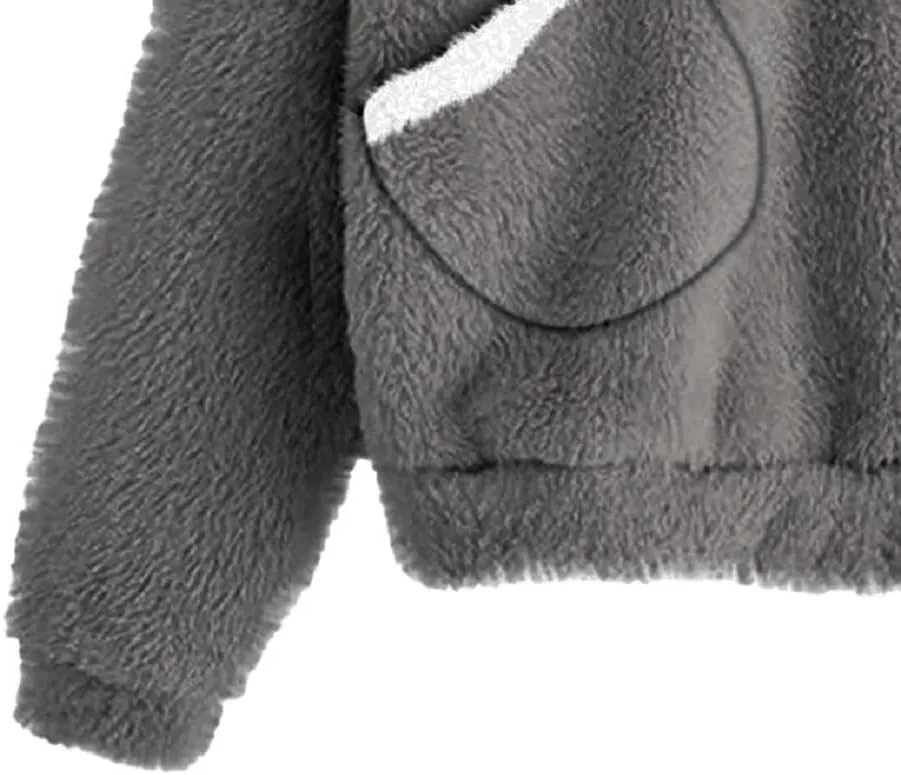 CORIRESHA Women's Cute Teddy Bear Ears Fleece Hoodie Sweatshirt Long Sleeve Warm Plush Pullover Top with Pockets