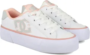 DC Shoes Women's Chelsea Platform Sneaker, White/Grey/Blush, 5