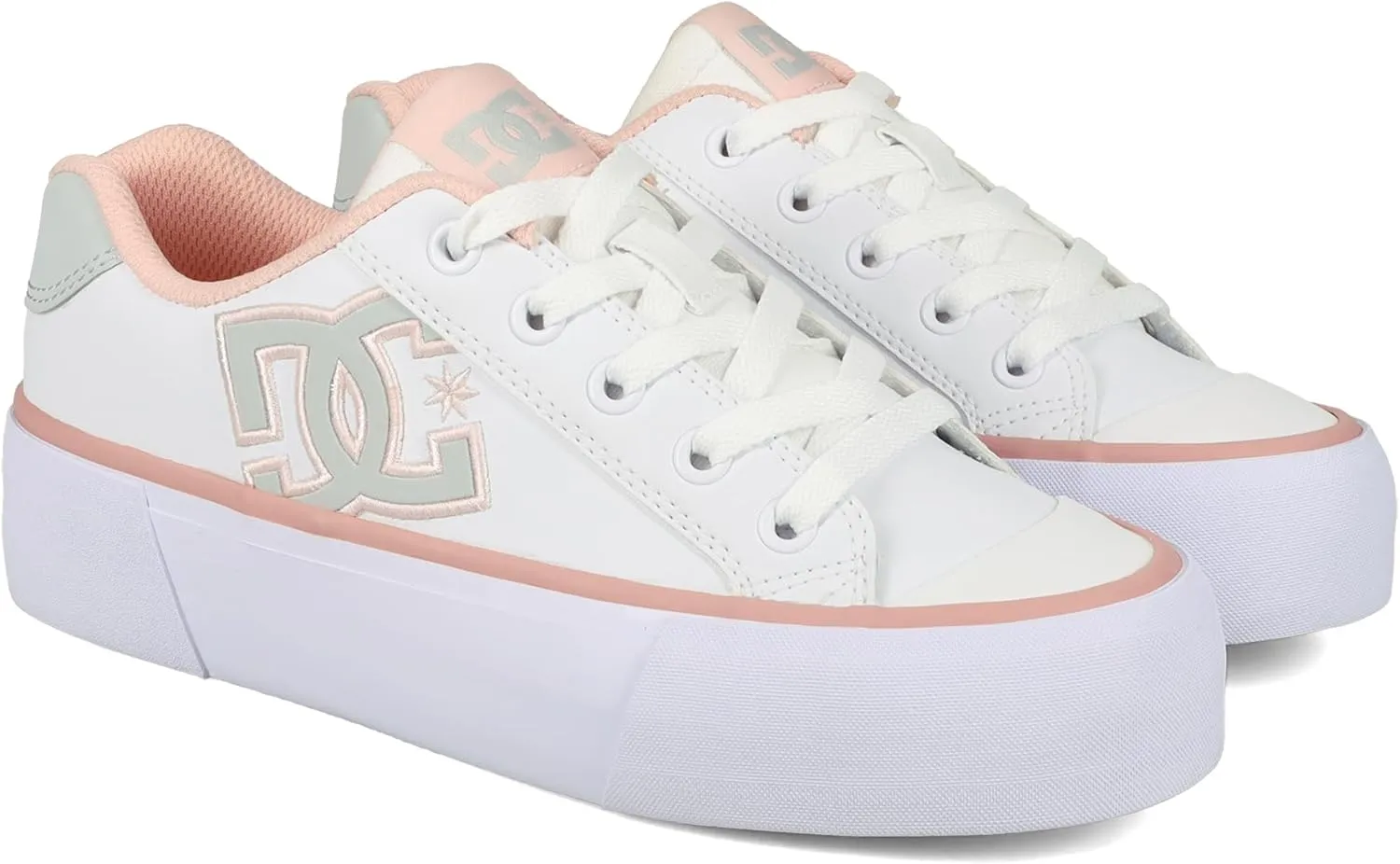 DC Shoes Women's Chelsea Platform Sneaker, White/Grey/Blush, 5
