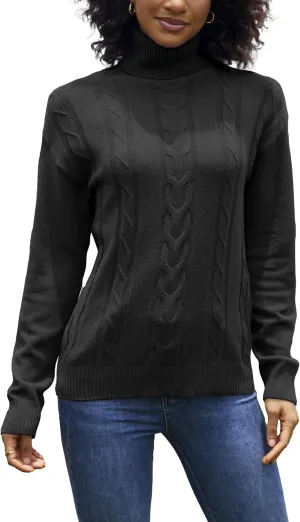EANUER Women's Long Sleeve Turtleneck Cable Knit Pullover Lightweight Ribbed Sweaters