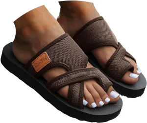 Eduavar Sandals for Women 2025 Dressy Orthopedic Slides Slip on Arch Support Flip Flops Comfortable Summer Beach Slippers