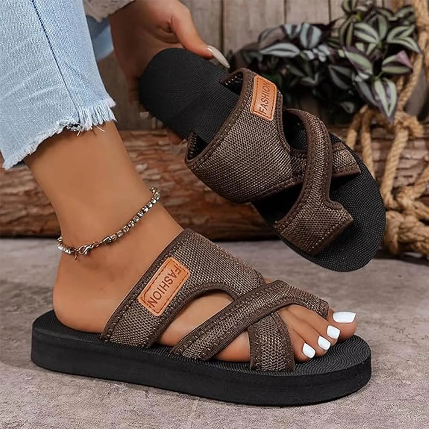 Eduavar Sandals for Women 2025 Dressy Orthopedic Slides Slip on Arch Support Flip Flops Comfortable Summer Beach Slippers