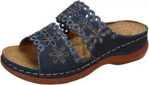 Eduavar Wedge Sandals for Women, Sandals Women Floral Leopard Print Sandals Peep Toe Wedge Sandals Comfy Slip On Shoes