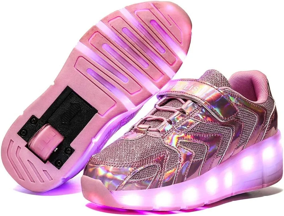 EEUK Led Shoes with Wheels, Retractable Roller Skate Shoes USB Rechargeable 7 Colors Led Wheeled Skate Sneaker Shoes for Girls Boys Thanksgiving Christmas Everyday Gift