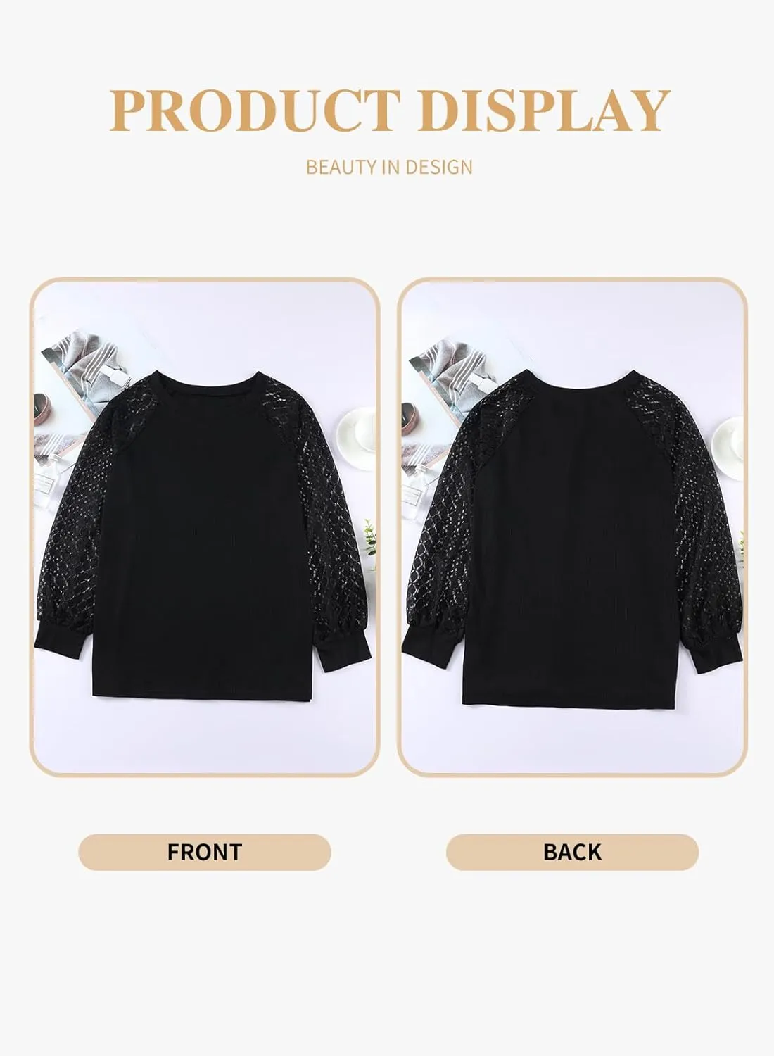 Eytino Plus Size Tops for Women Lace Long Sleeve Round Neck Casual Loose Blouses T Shirts(1X-5X)